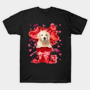 Golden Retriever Dog In Red Pot Happy Valentine's Day T-Shirt